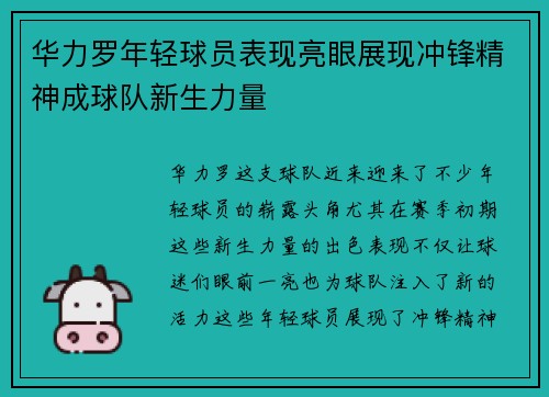 华力罗年轻球员表现亮眼展现冲锋精神成球队新生力量